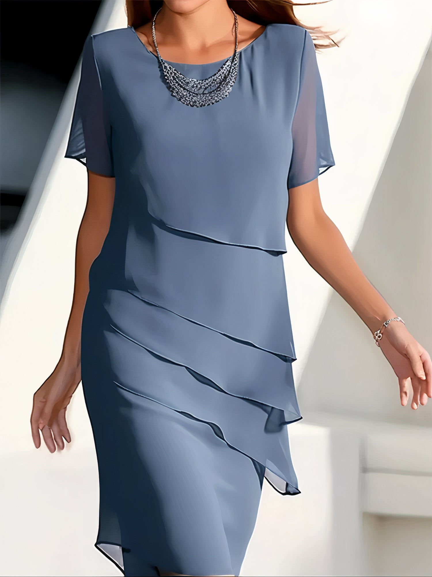 Women's Layered Chiffon Maxi Dress - Relaxed Fit