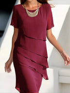 Women's Layered Chiffon Maxi Dress - Relaxed Fit
