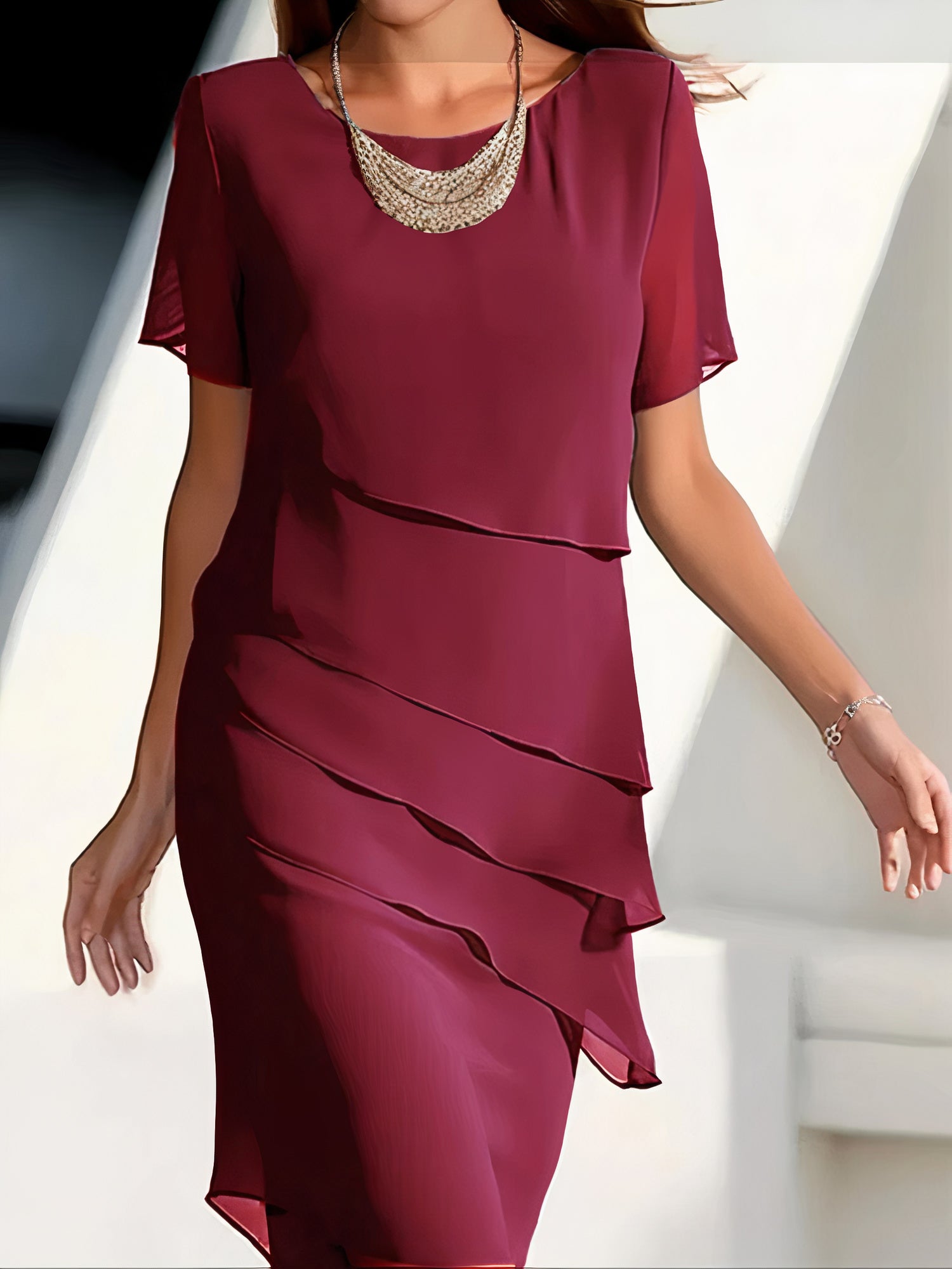 Women's Layered Chiffon Maxi Dress - Relaxed Fit