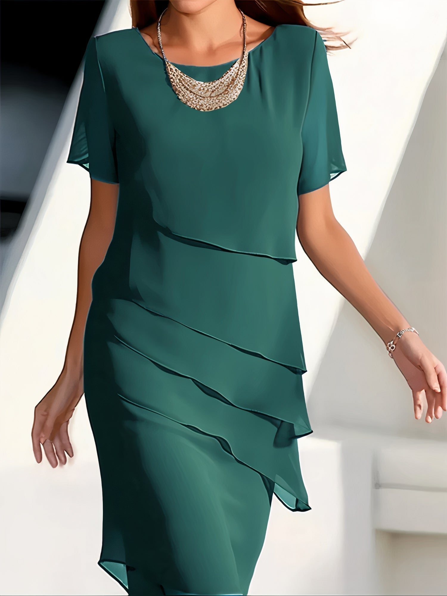 Women's Layered Chiffon Maxi Dress - Relaxed Fit