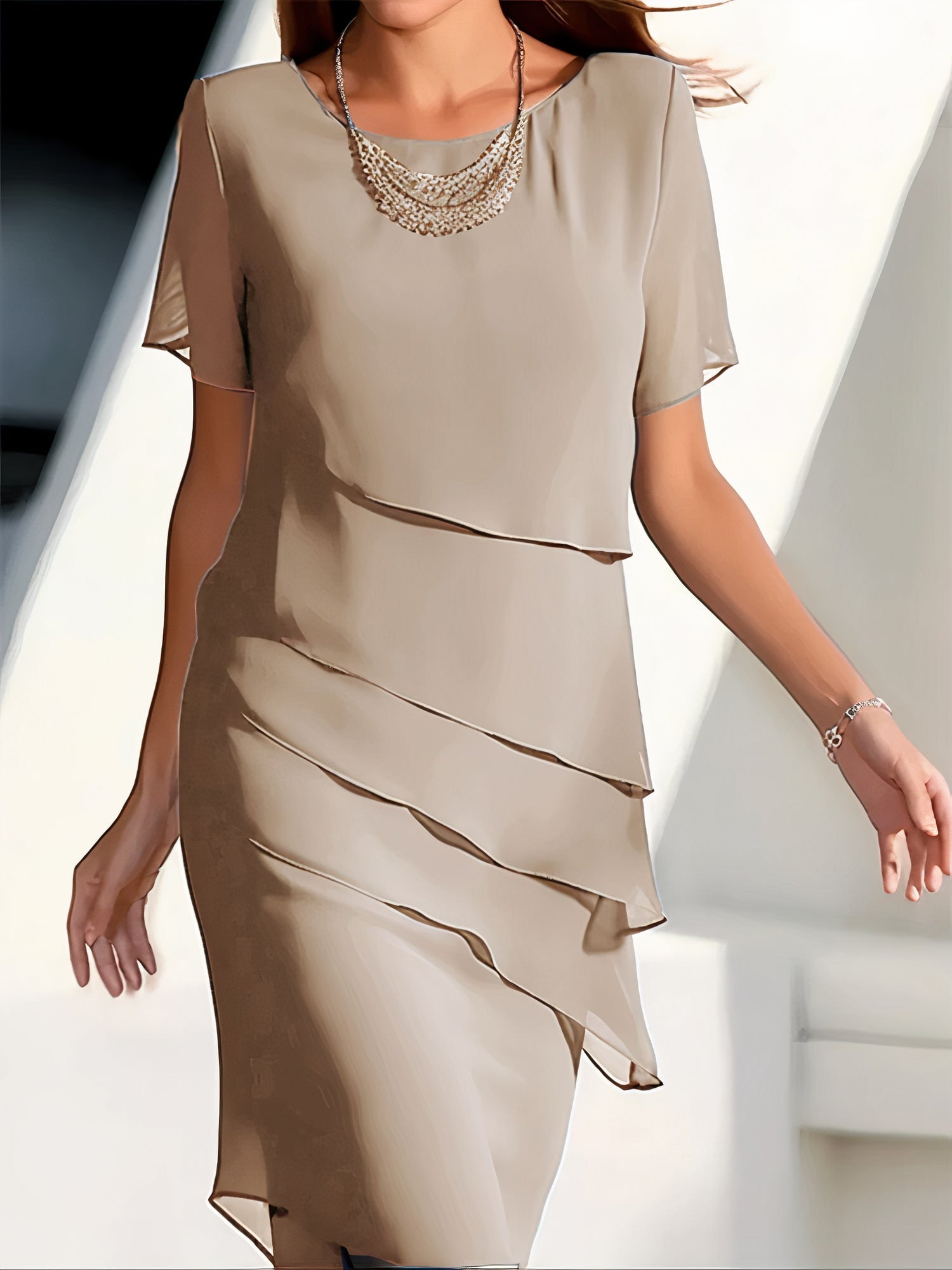 Women's Layered Chiffon Maxi Dress - Relaxed Fit