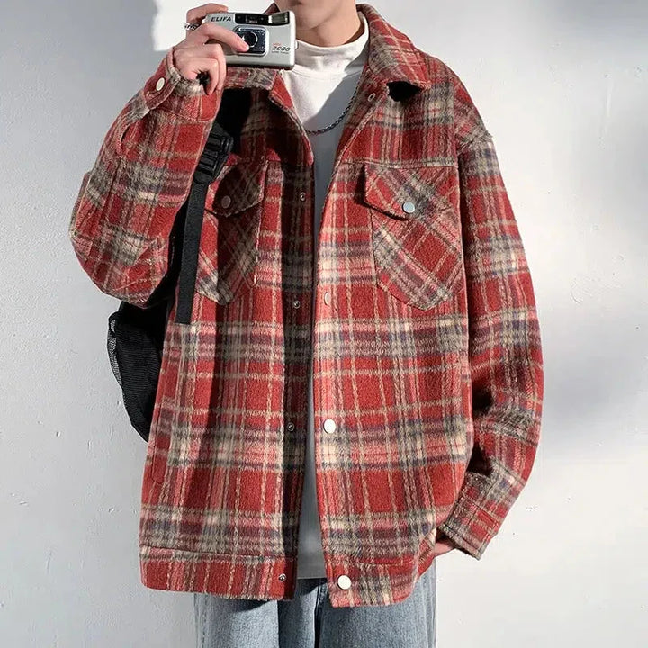Plaid Snap Button Shirt Jacket