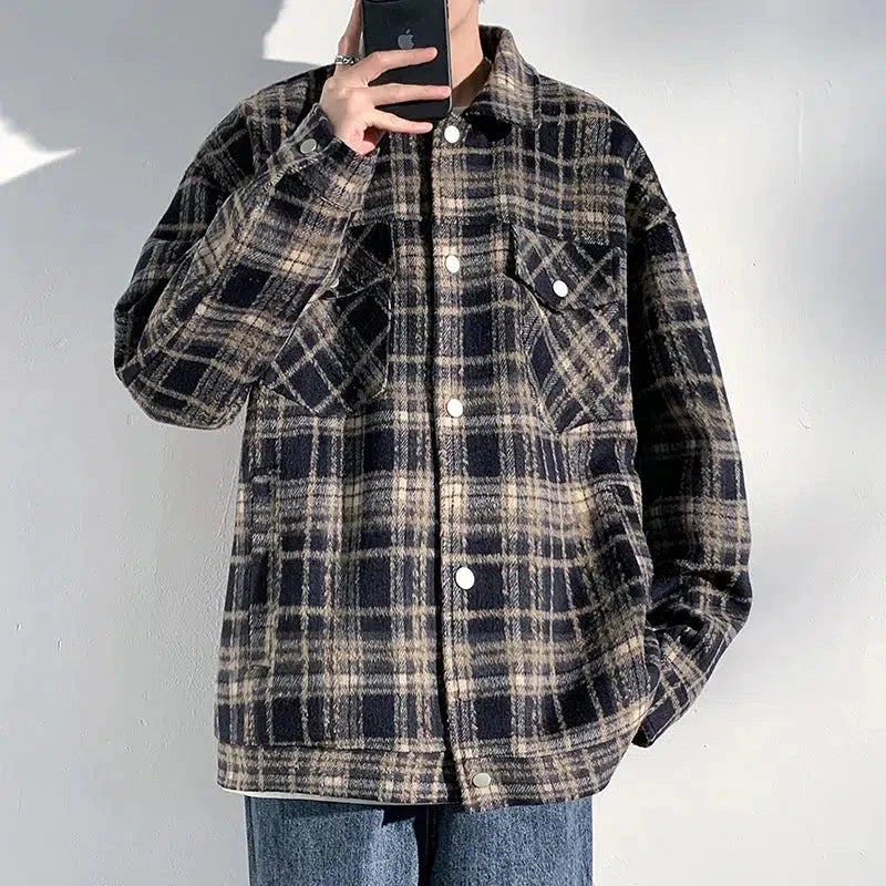 Plaid Snap Button Shirt Jacket