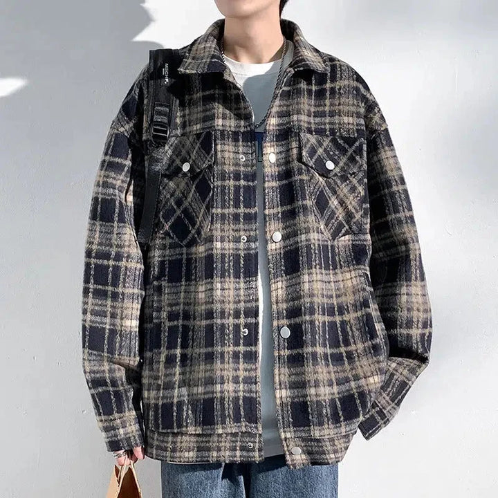 Plaid Snap Button Shirt Jacket