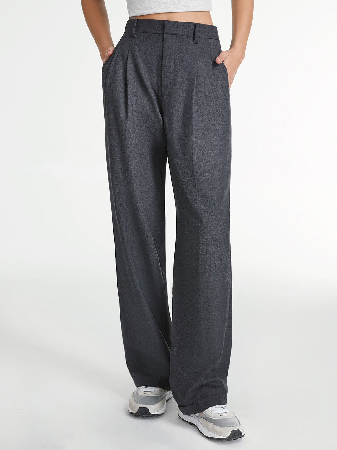 Pleat Front Straight Leg Pants