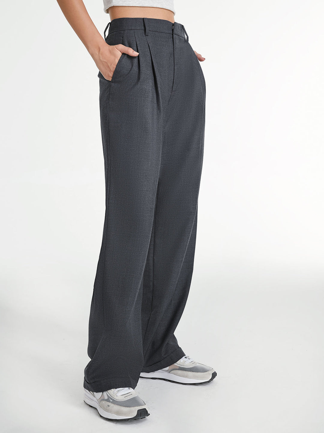 Pleat Front Straight Leg Pants
