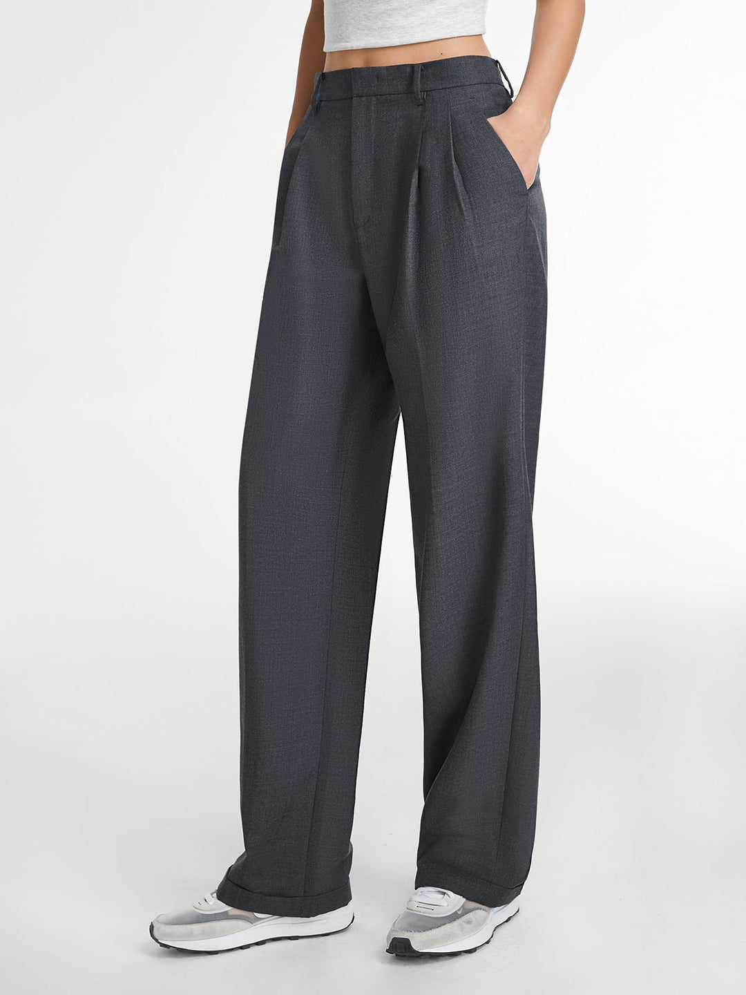 Pleat Front Straight Leg Pants