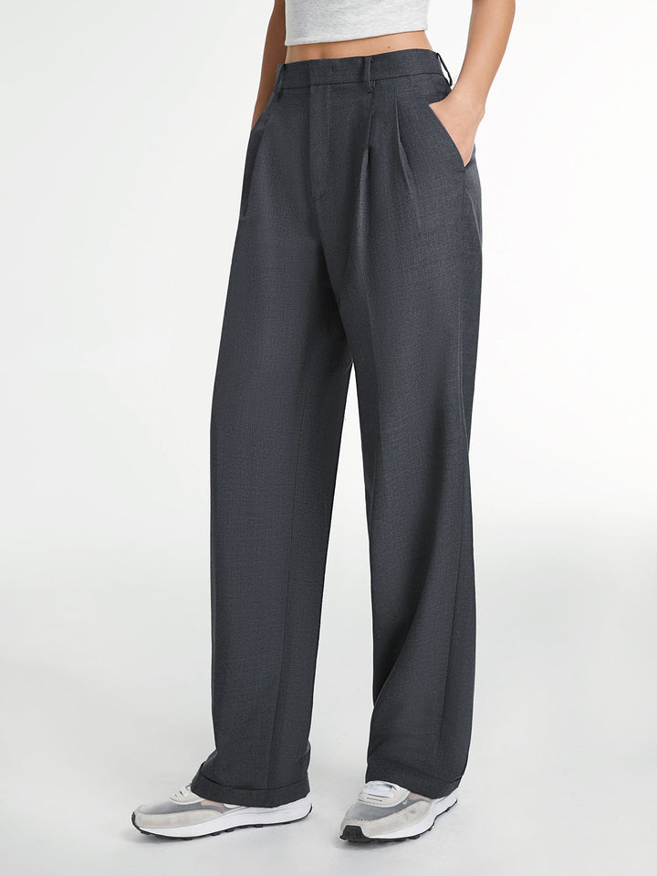 Pleat Front Straight Leg Pants
