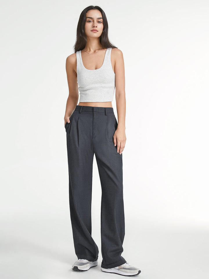 Pleat Front Straight Leg Pants