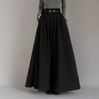 Pleated Maxi Skirt with High Waist and Belt