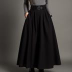 Pleated Maxi Skirt with High Waist and Belt