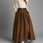 Pleated Maxi Skirt with High Waist and Belt