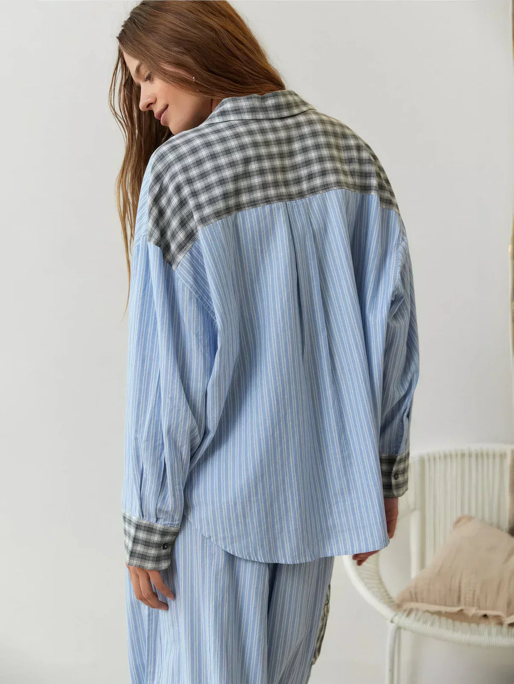 Women’s 2-Piece Pajama Set with Long Sleeve Button-Up Shirt and Trousers