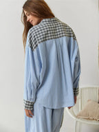 Women’s 2-Piece Pajama Set with Long Sleeve Button-Up Shirt and Trousers