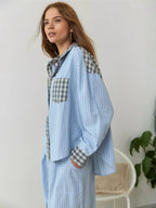 Women’s 2-Piece Pajama Set with Long Sleeve Button-Up Shirt and Trousers