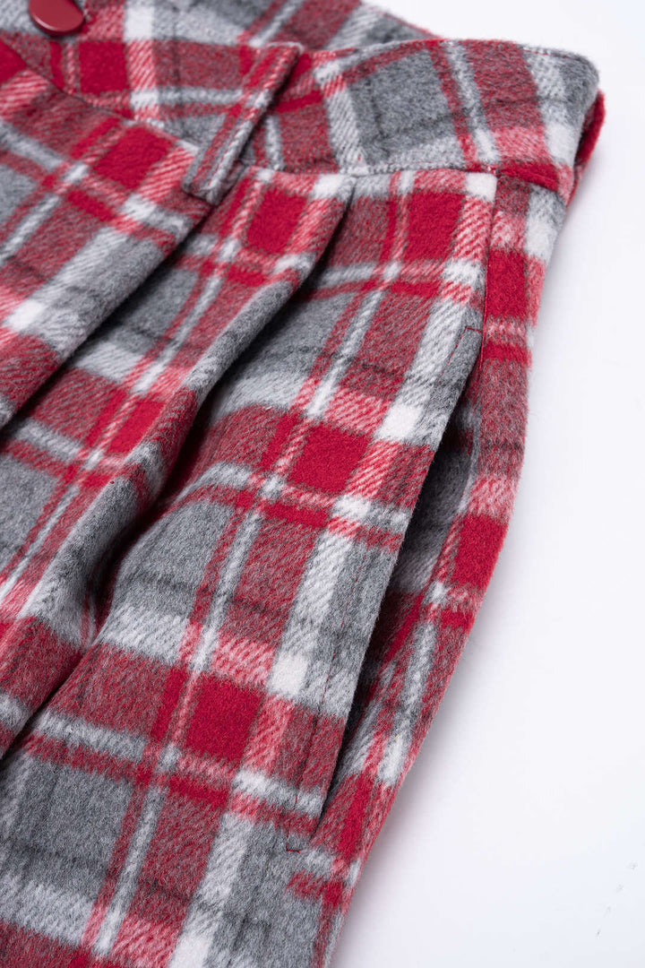 Red Plaid Wide Leg Pants Set