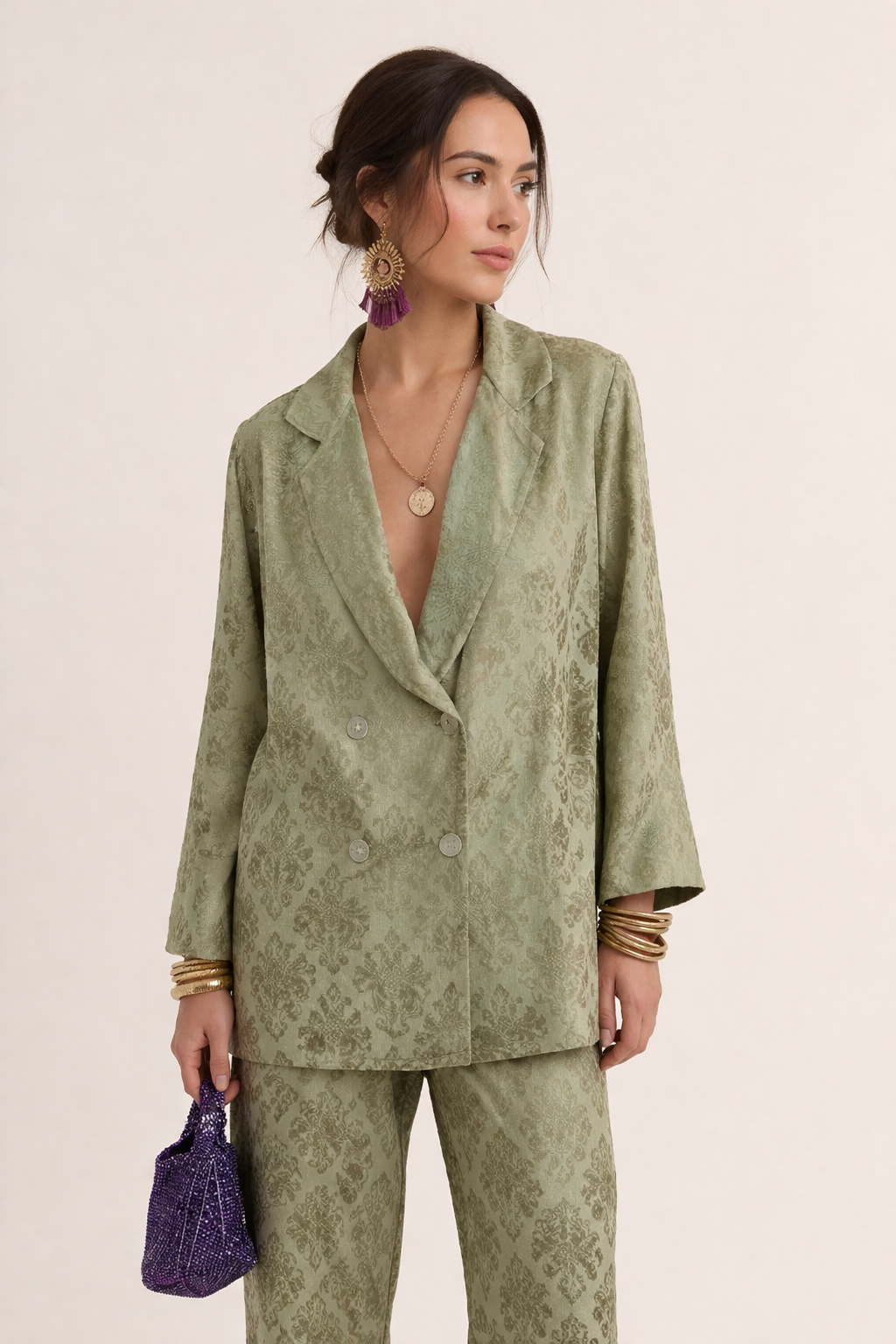 Crossed Notched Lapel Tailored Blazer