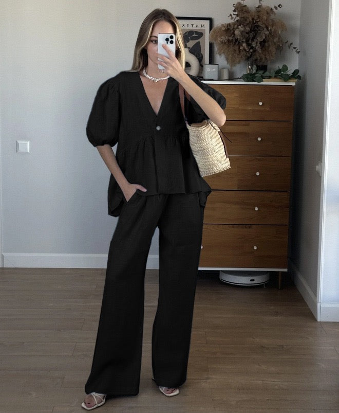 Ruffled Two-Piece Linen Set