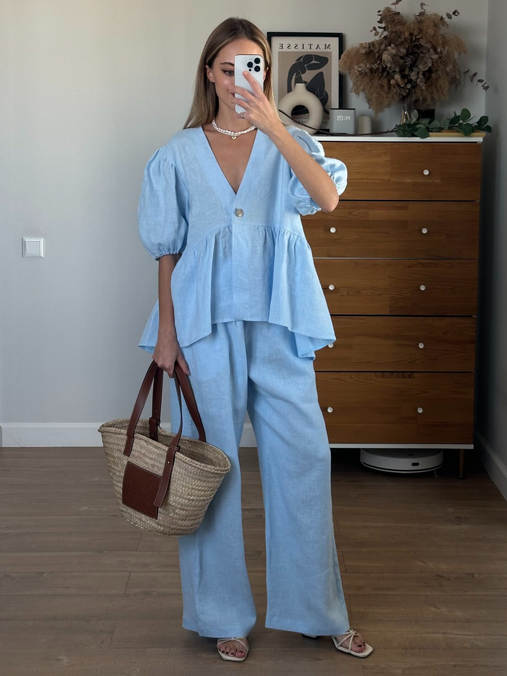 Ruffled Two-Piece Linen Set