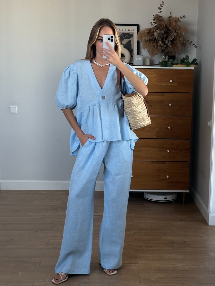 Ruffled Two-Piece Linen Set