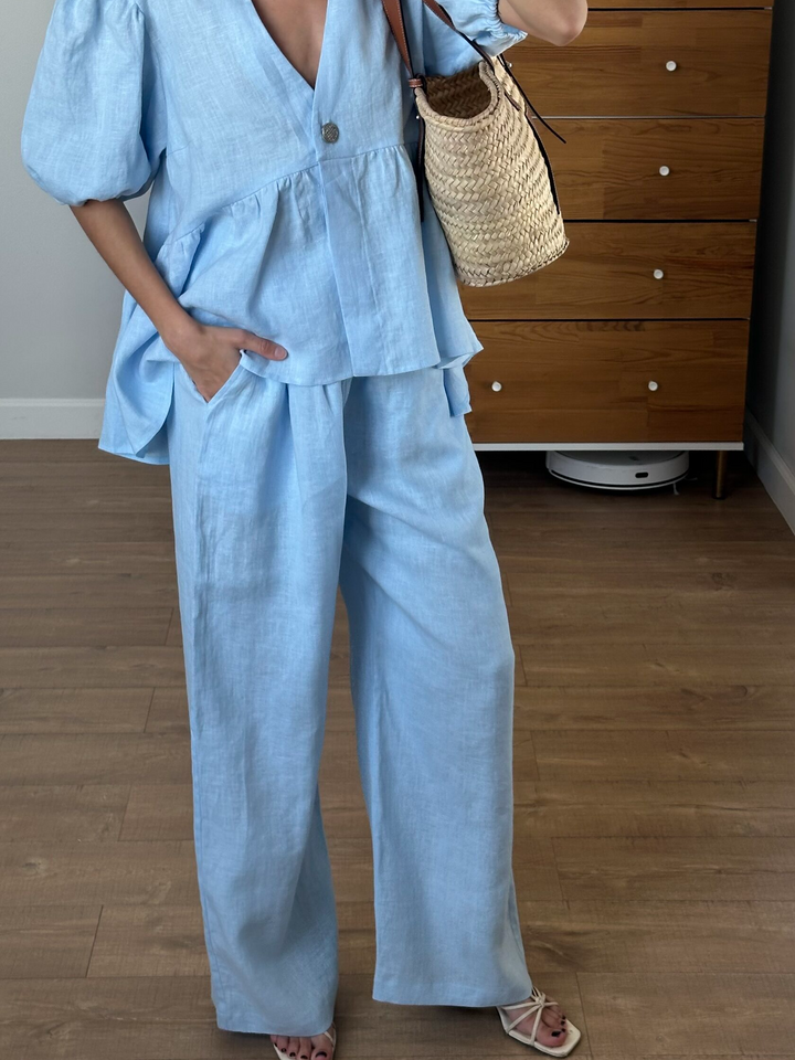 Ruffled Two-Piece Linen Set