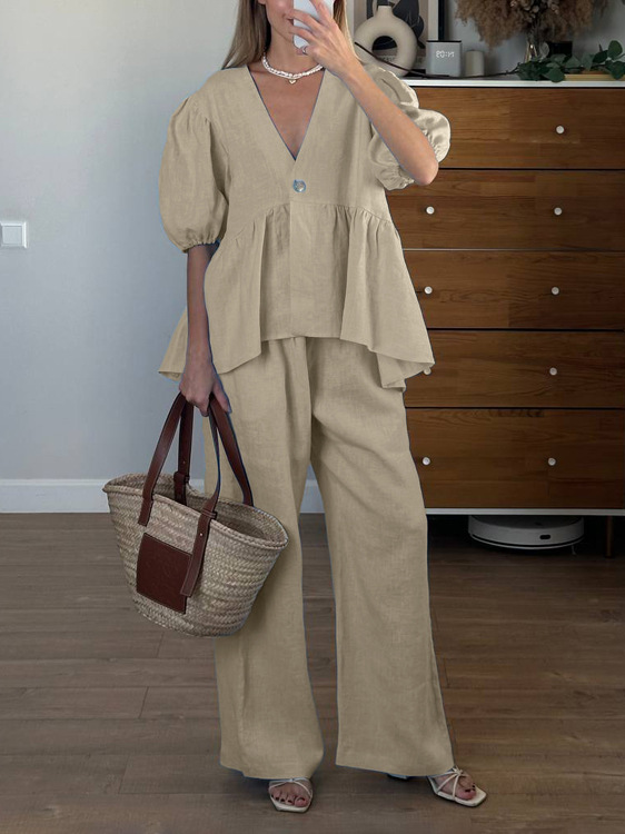 Ruffled Two-Piece Linen Set