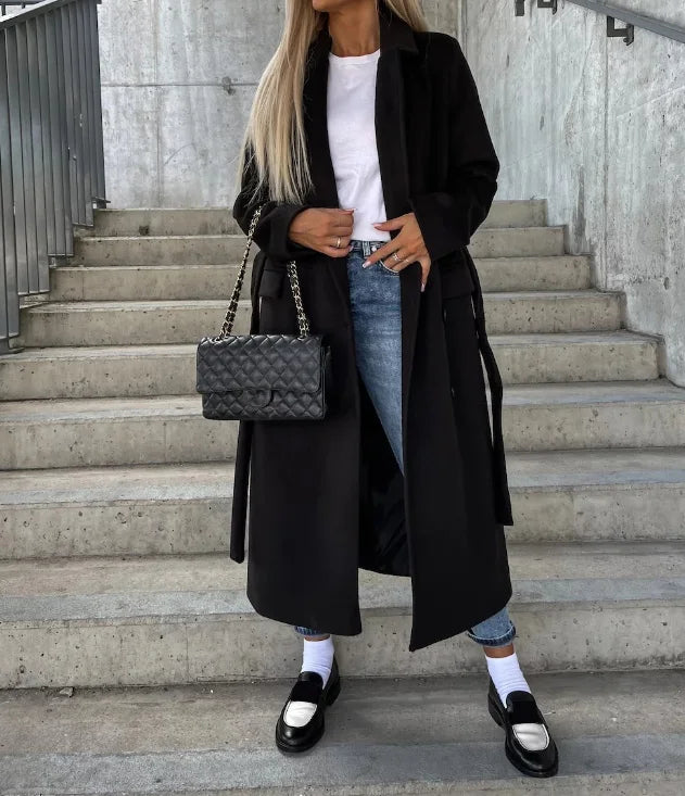 Long Double-Breasted Structured Wool Coat