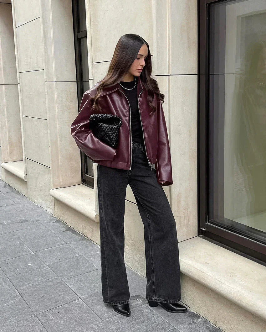 Vintage Rode Bordeaux Jas Met Rits