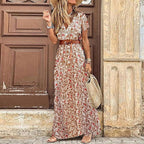 Women’s Bohemian Maxi Dress – Floral Print V-Neck
