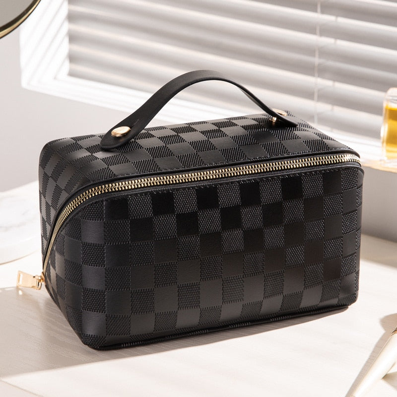 Large Checkered Travel Makeup Bag Organizer
