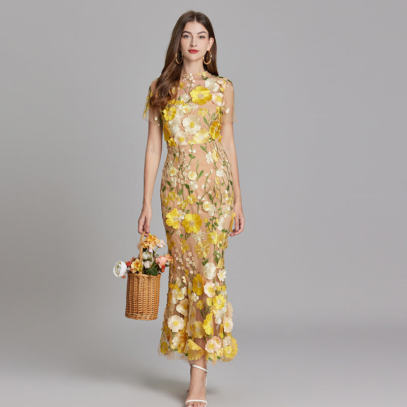 Floral Appliqué Mermaid Evening Gown Women's Occasion Dress