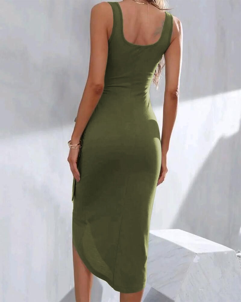Women's V-Neck Wrap Midi Dress with Waist Tie