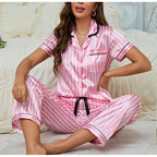 Women’s Pink Striped 2-Piece Pajama Set with Shirt and Trousers