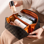 Large Checkered Travel Makeup Bag Organizer