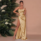 Women's Cowl Neck Satin Maxi Dress