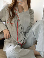 Women’s Striped 2-Piece Pajama Set with Button-Up Shirt and Trousers