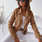 Camel Suede Fitted Biker Jacket