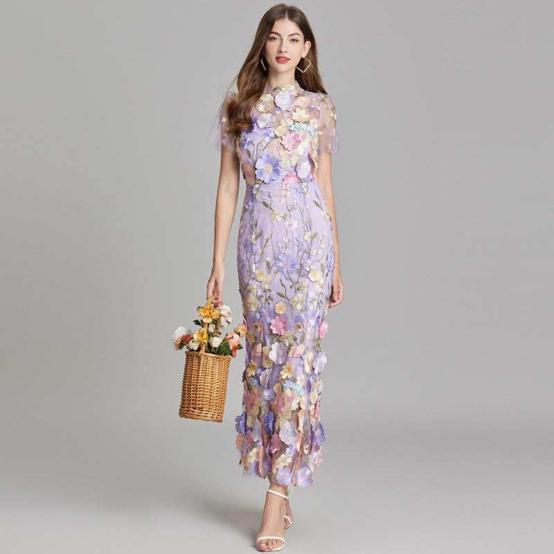 Floral Appliqué Mermaid Evening Gown Women's Occasion Dress