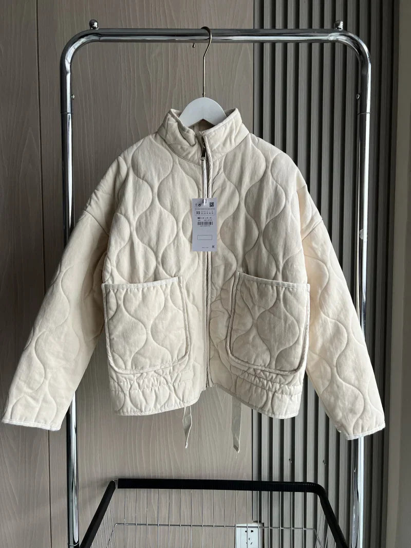 Cropped Quilted Jacket With Belt