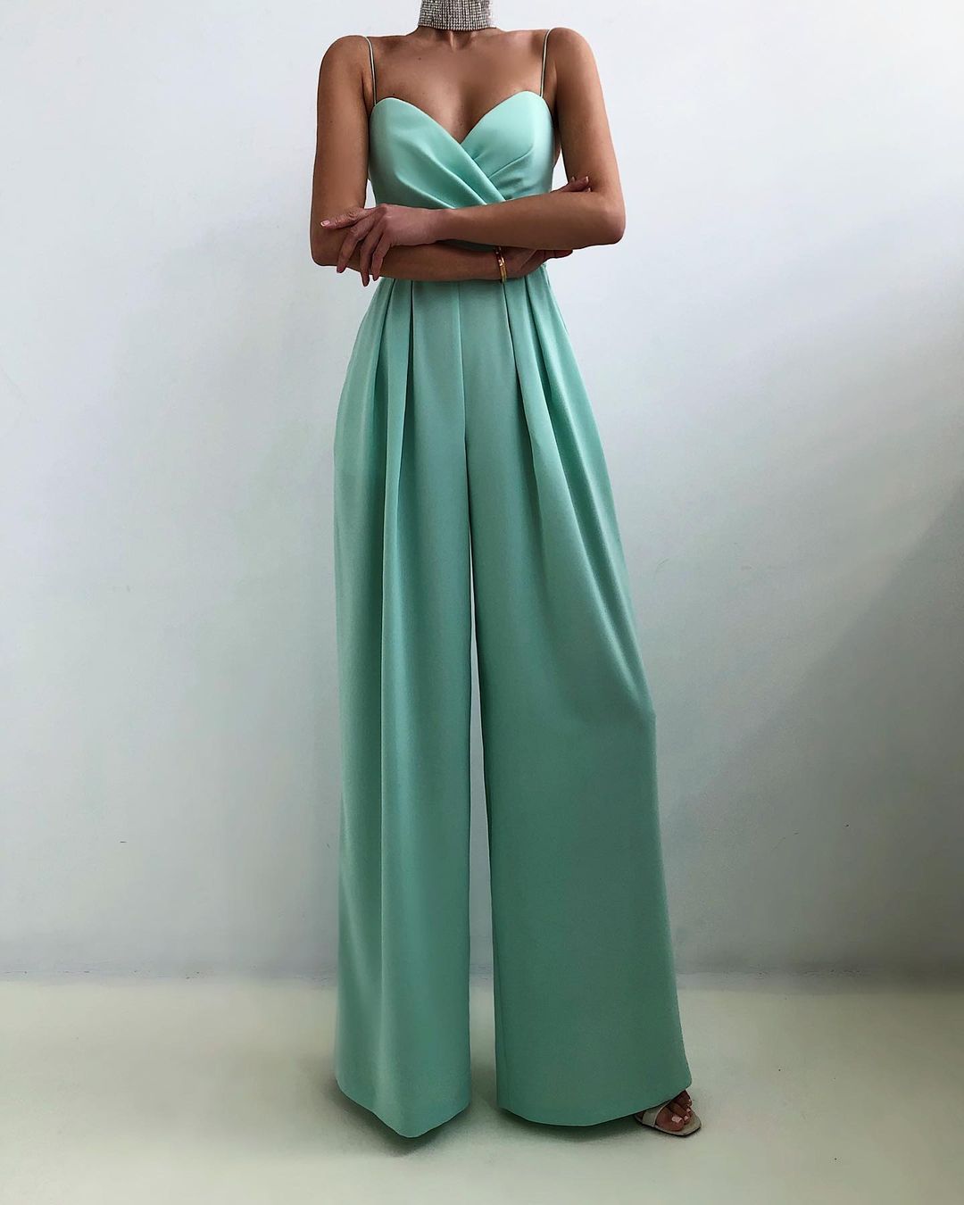 Women’s Spaghetti Strap Wide-Leg Jumpsuit with Wrap-Style Bodice