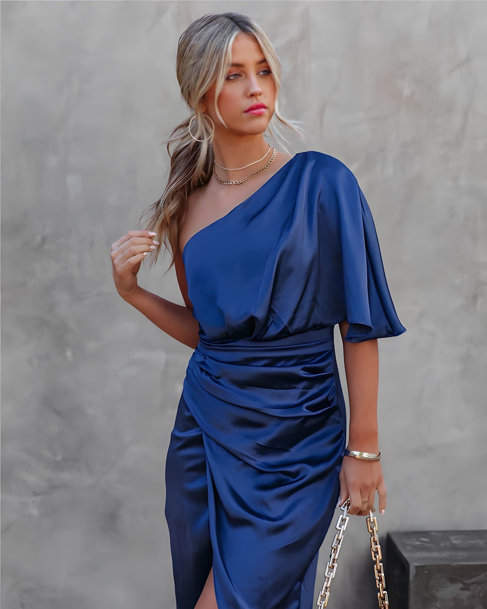 Women’s One Shoulder Wrap Midi Dress