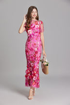 Floral Appliqué Mermaid Evening Gown Women's Occasion Dress