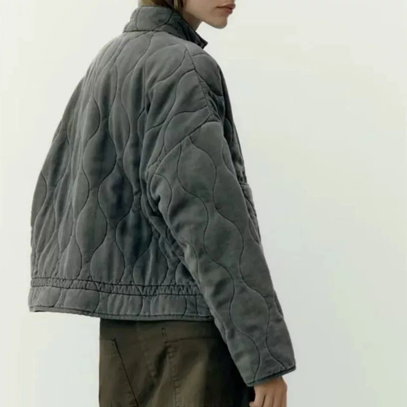 Cropped Quilted Jacket With Belt