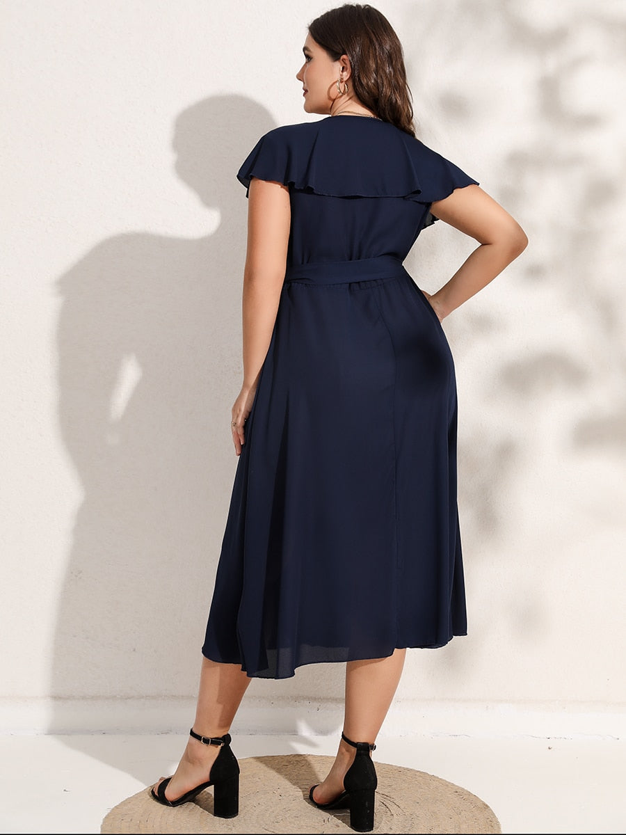 Women's Plus Size V-Neck Wrap Midi Dress