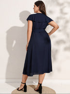 Women's Plus Size V-Neck Wrap Midi Dress