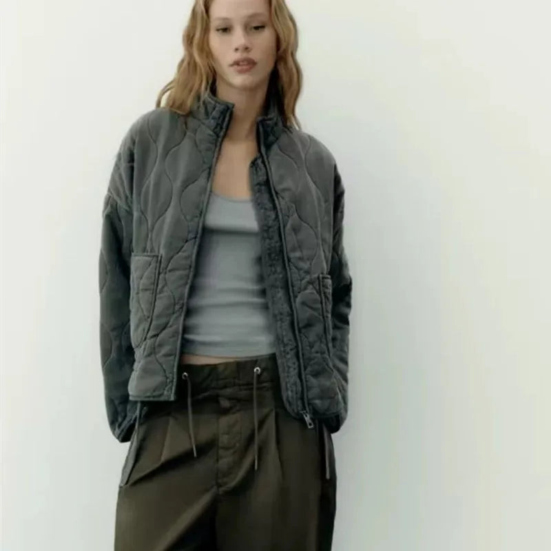 Cropped Quilted Jacket With Belt