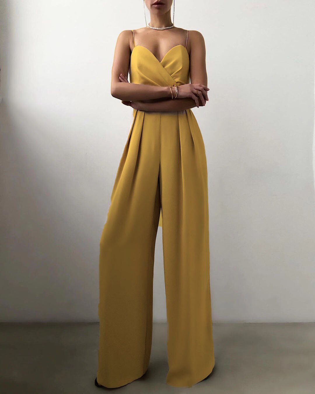 Women’s Spaghetti Strap Wide-Leg Jumpsuit with Wrap-Style Bodice