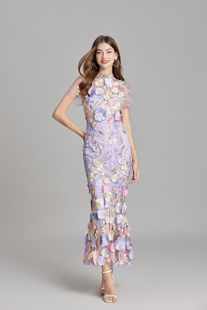 Floral Appliqué Mermaid Evening Gown Women's Occasion Dress