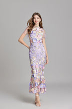 Floral Appliqué Mermaid Evening Gown Women's Occasion Dress