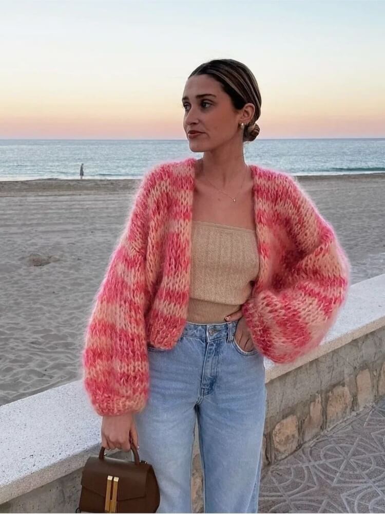 Open Front Draped Knitted Cardigan